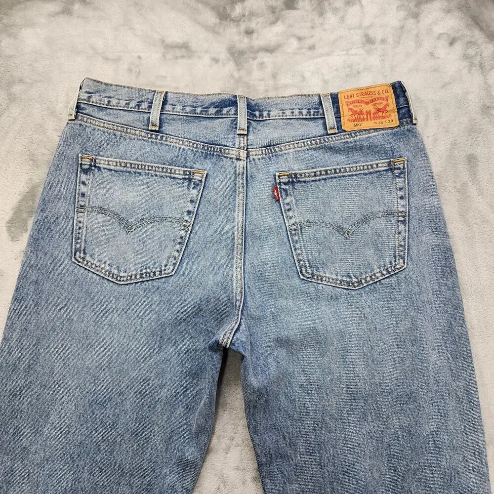 Levi's Jeans Mens W38 L29 Blue 550 Distressed Relaxed Tapered Fit Straight‎ Leg_4